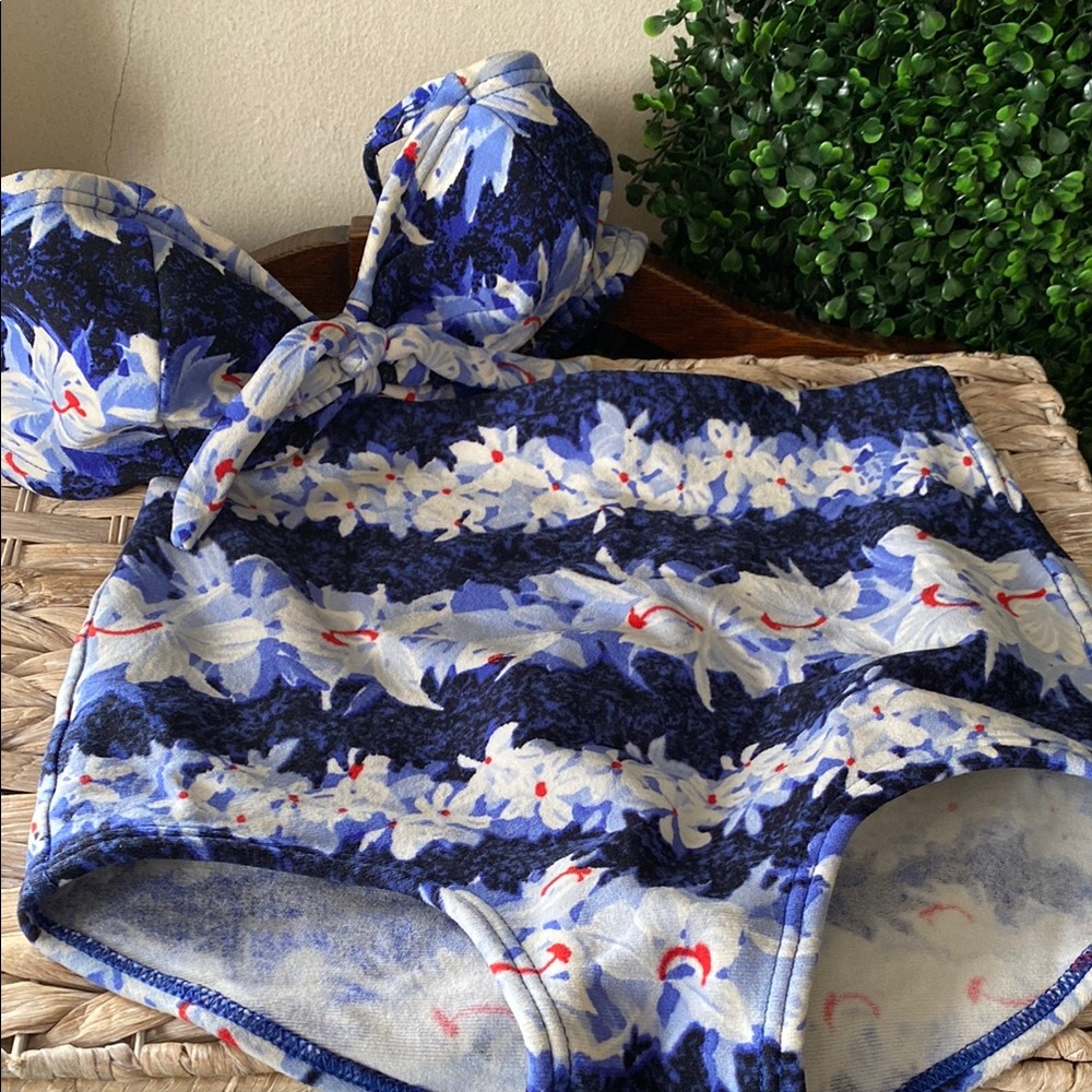 Vintage 1960s Floral Blue High-Waist Bikini Set - Picture 12 of 16
